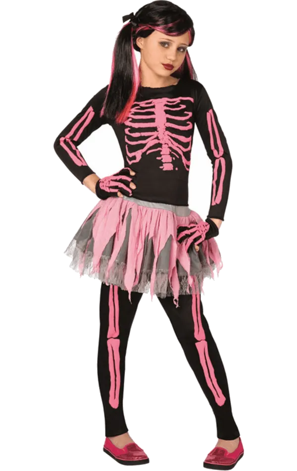 Childrens Pink Skeleton Costume