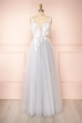 Clara Blue | Maxi Tulle Dress w/ Lace Bodice