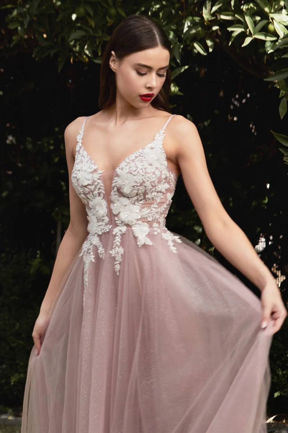 Clara Mauve | Maxi Tulle Dress w/ Lace Bodice