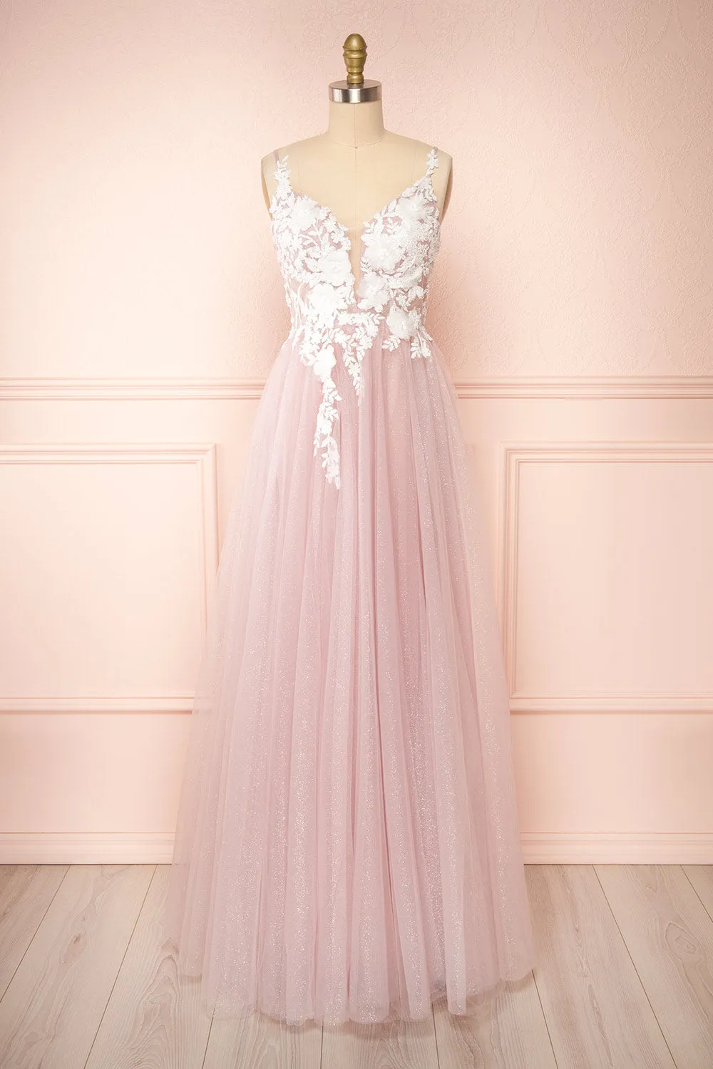 Clara Mauve | Maxi Tulle Dress w/ Lace Bodice