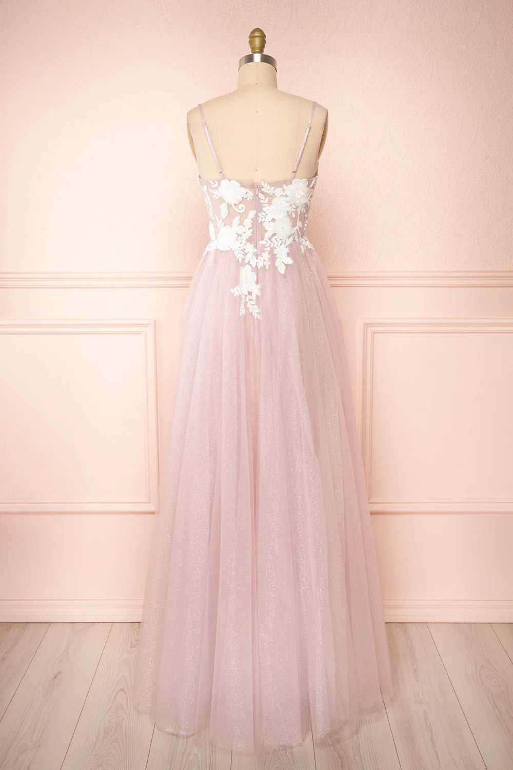 Clara Mauve | Maxi Tulle Dress w/ Lace Bodice