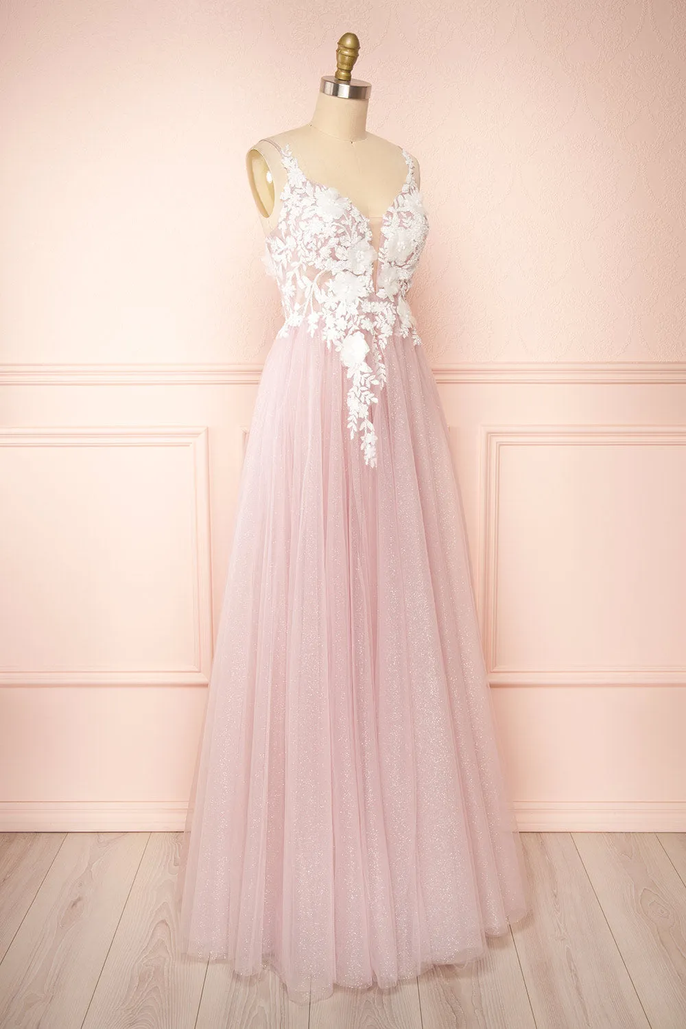 Clara Mauve | Maxi Tulle Dress w/ Lace Bodice