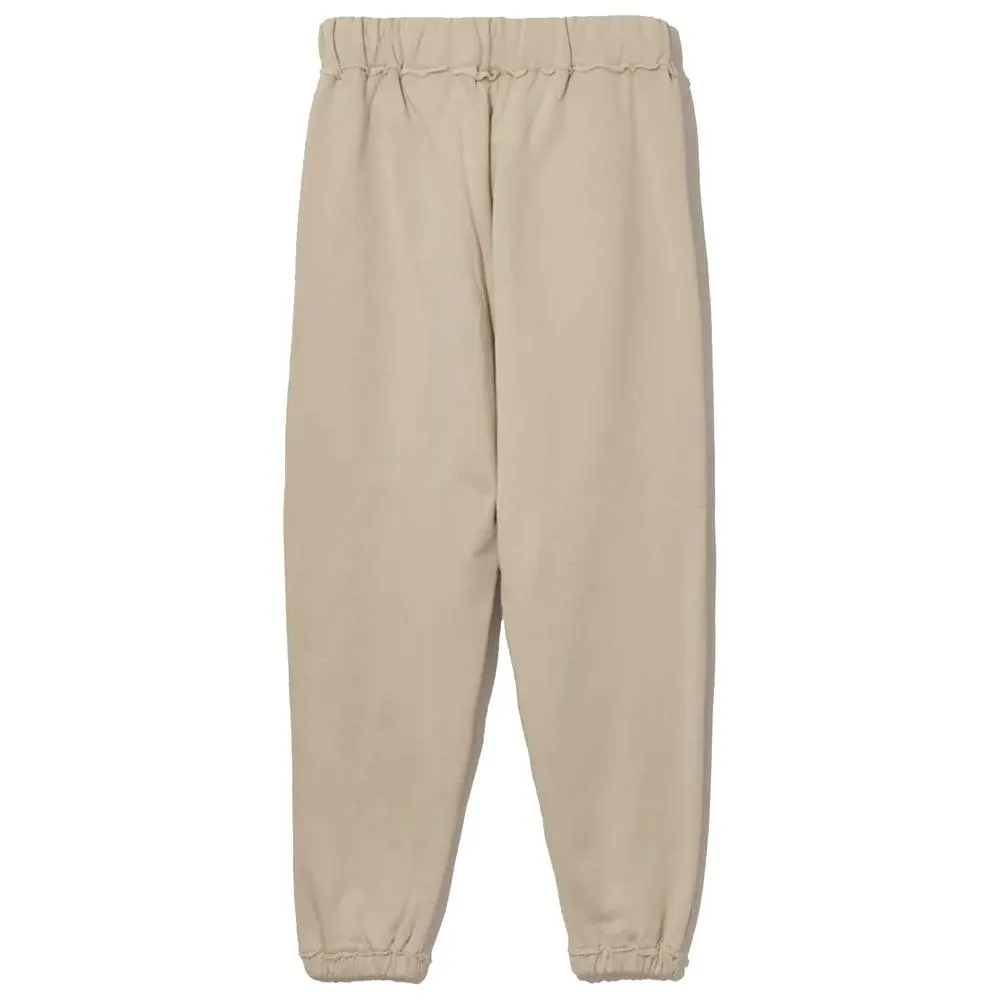 Comme Des Fuckdown Chic Beige Cotton Sweatpants with Frayed Details