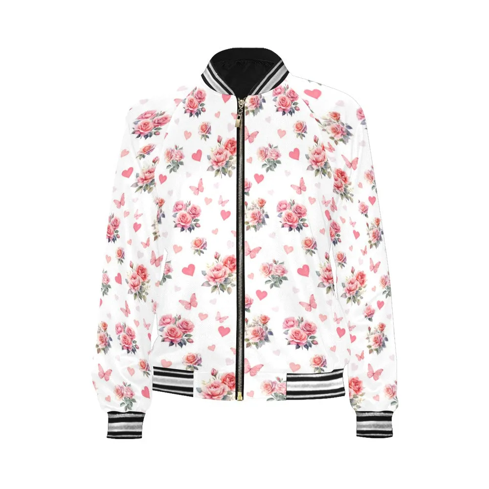 Coquette Butterflies and Roses Bomber Jacket for Women