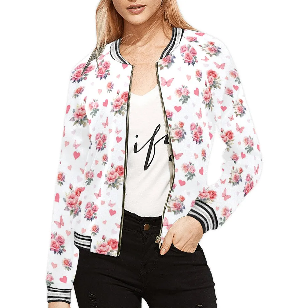 Coquette Butterflies and Roses Bomber Jacket for Women