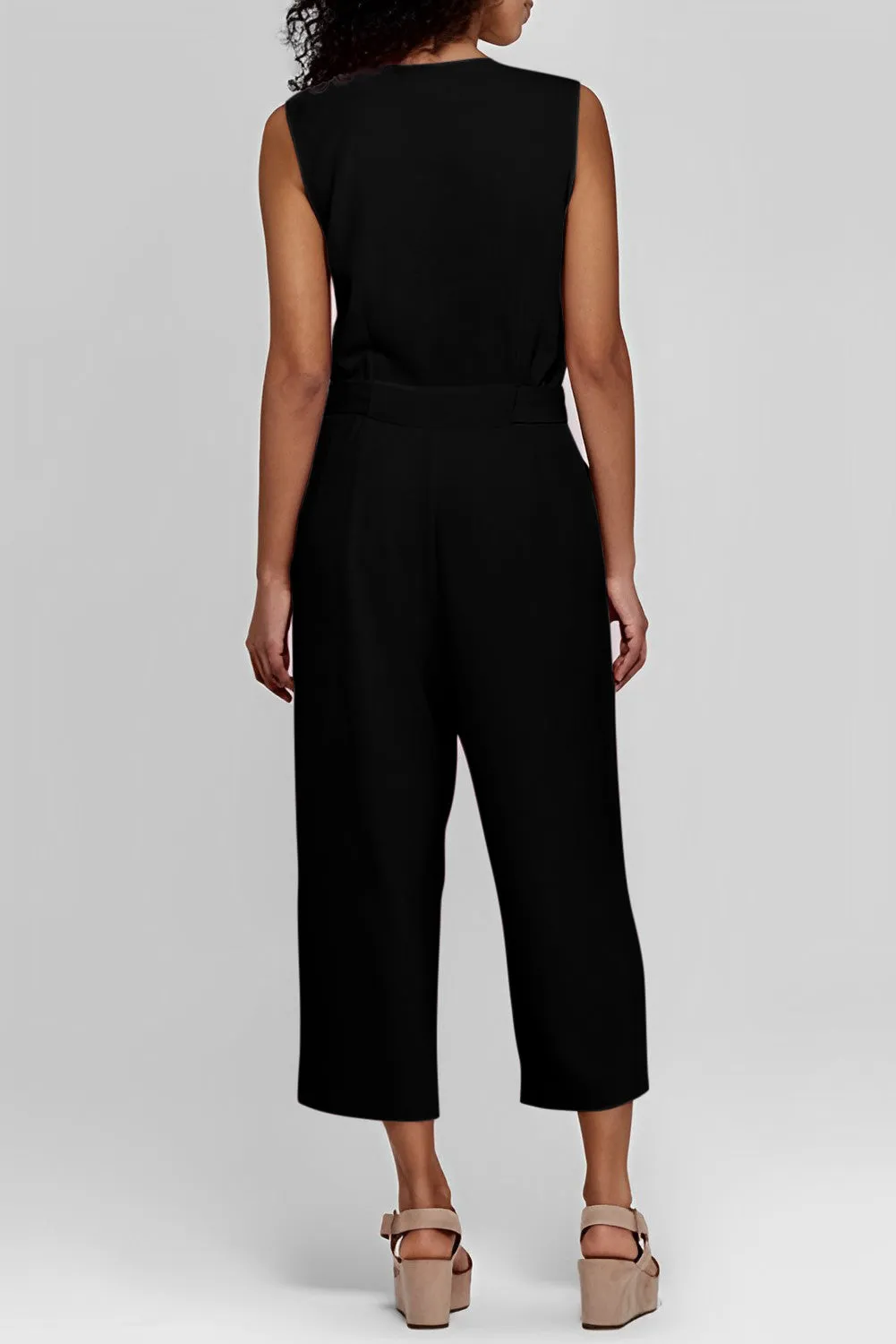 Crop Jumpsuit with Sash - Black