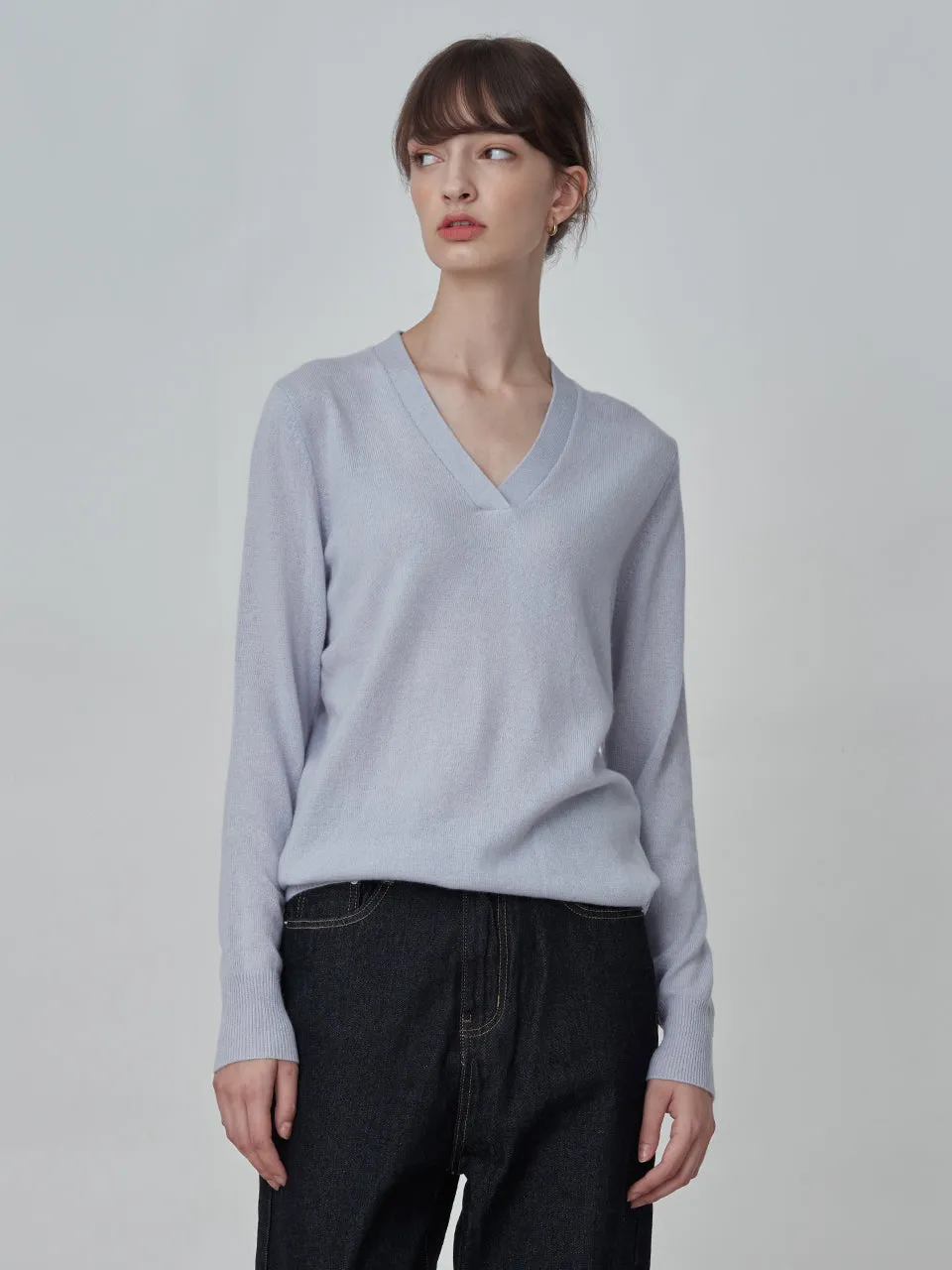 Deep V Neck Sweater_Baby Blue