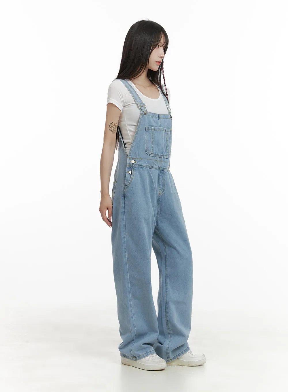 Denim Buckle Wide Leg Jumpsuit OA426