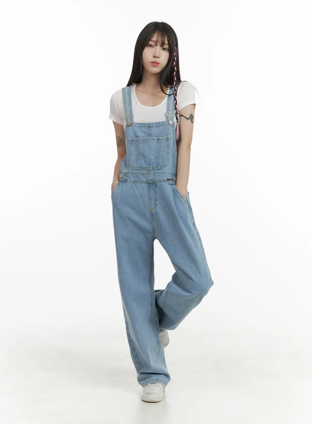 Denim Buckle Wide Leg Jumpsuit OA426