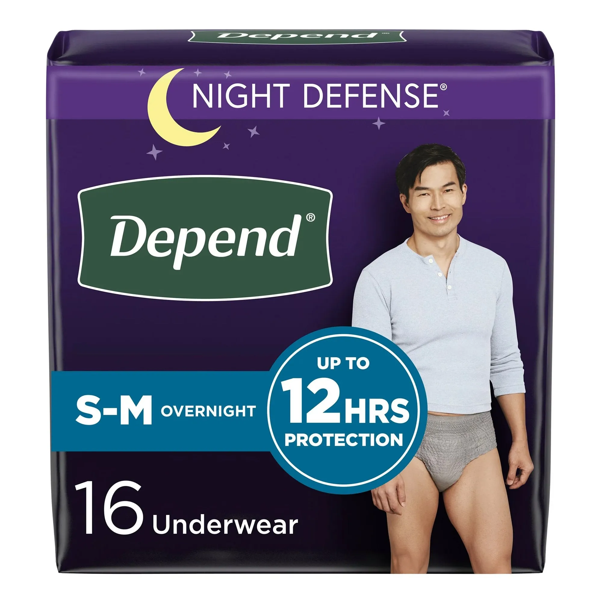 Depend Night Defense, Overnight Underwear, Grey, Male, Small/Medium