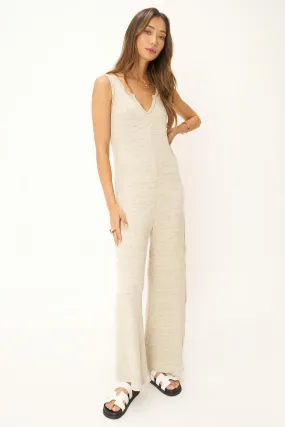 Destination Notch Neck Sweater Rib Jumpsuit - Oat Milk