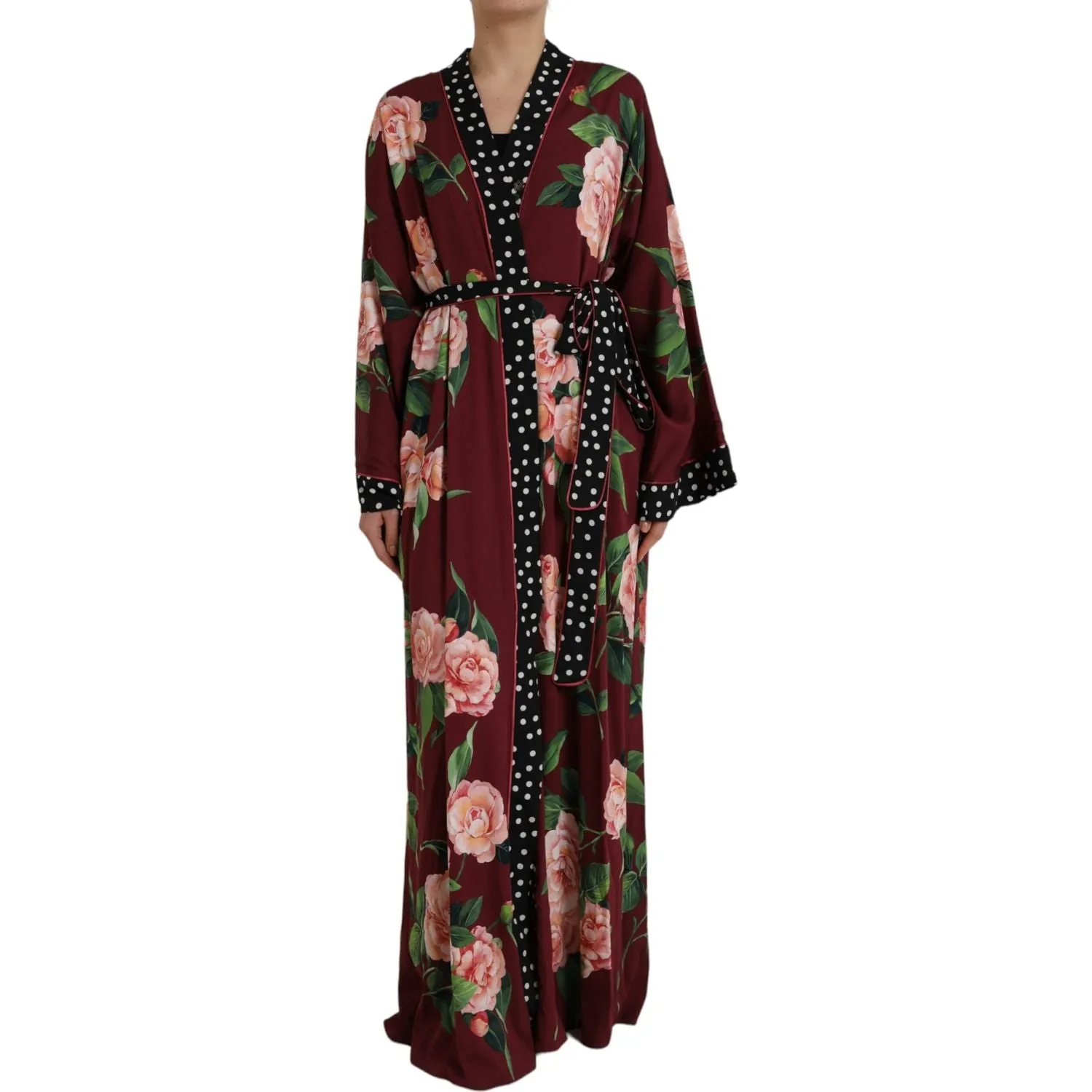 Dolce & Gabbana Bordeaux Floral Maxi Kaftan Crepe Robe Dress