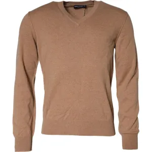 Dolce & Gabbana Brown Cashmere Knit V-neck Pullover Sweater