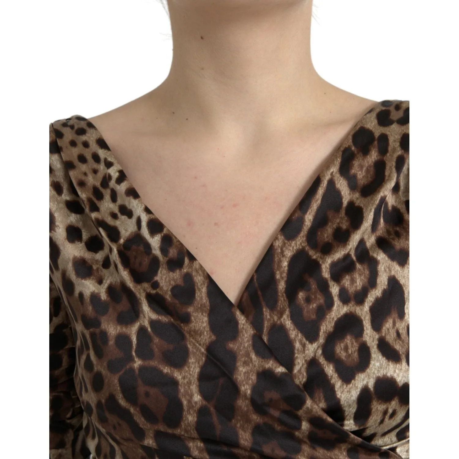 Dolce & Gabbana Brown Leopard Print Bodycon V-neck Midi Dress