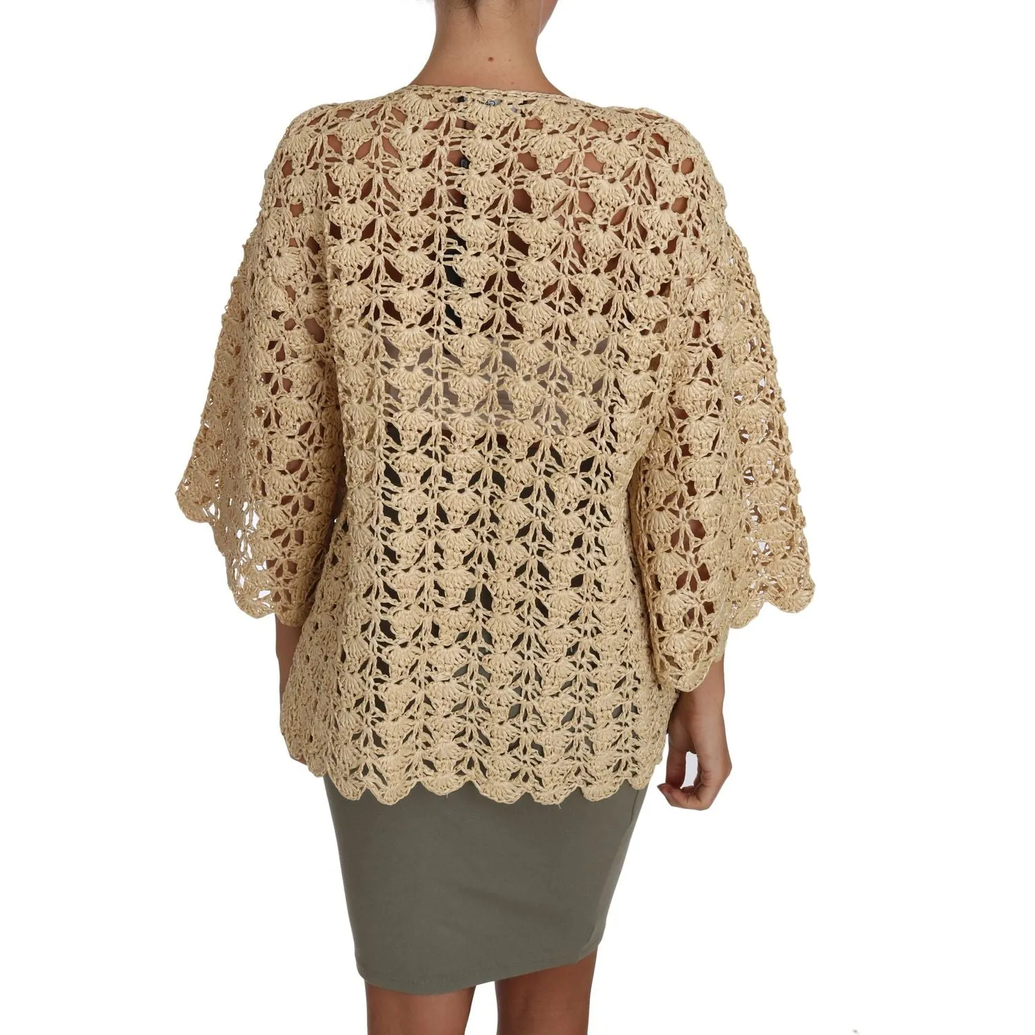 Dolce & Gabbana Chic Beige Crochet Raffia Cardigan