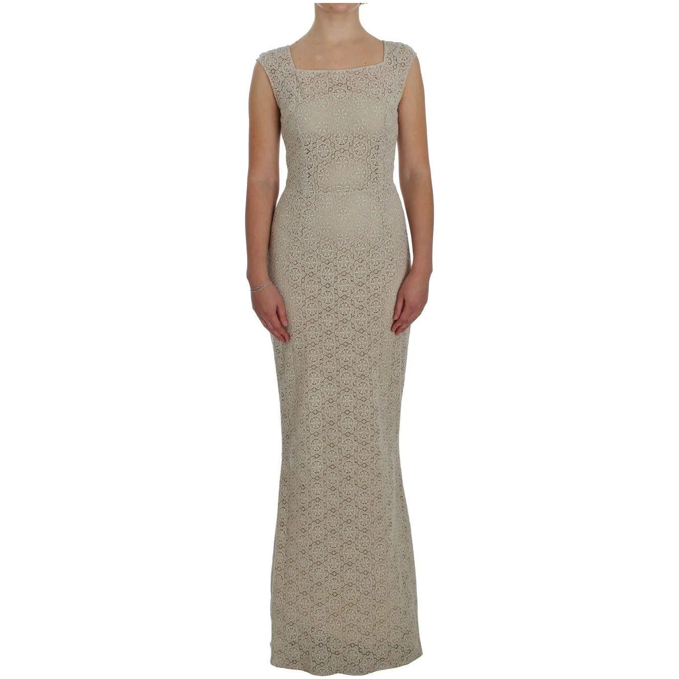 Dolce & Gabbana Elegant Beige Floral Cutout Maxi Dress