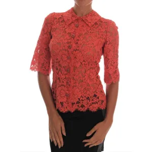 Dolce & Gabbana Elegant Orange Floral Lace Crystal Cardigan Blouse