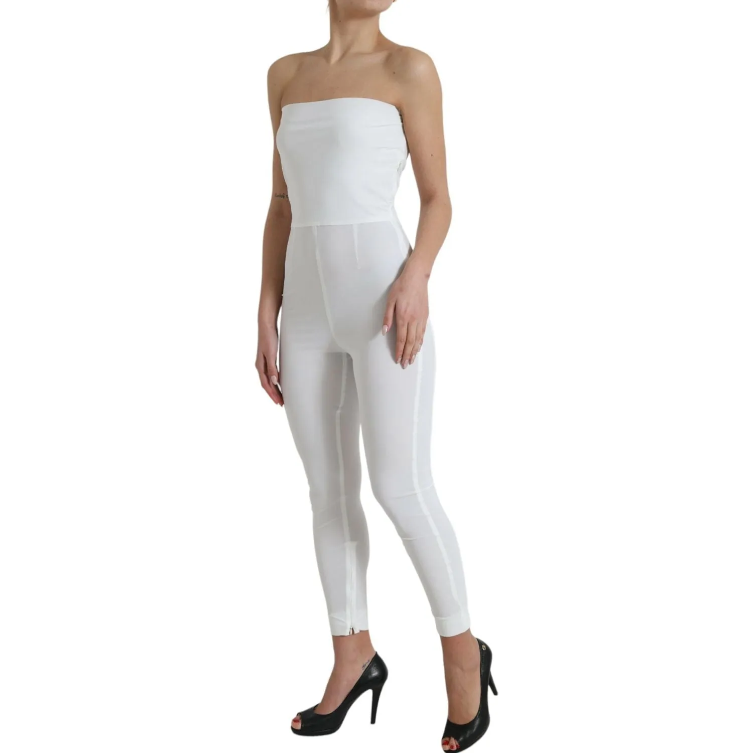 Dolce & Gabbana Elegant White Strapless Jumpsuit Dress