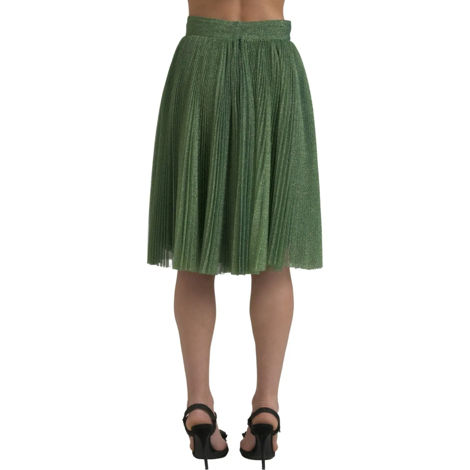 Dolce & Gabbana Enchanting Metallic Green Pleated A-Line Skirt