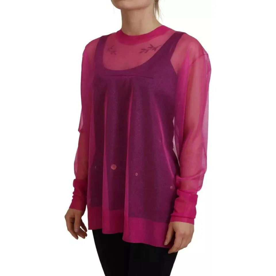 Dolce & Gabbana Fuchsia Polyester Crewneck Pullover Sweater