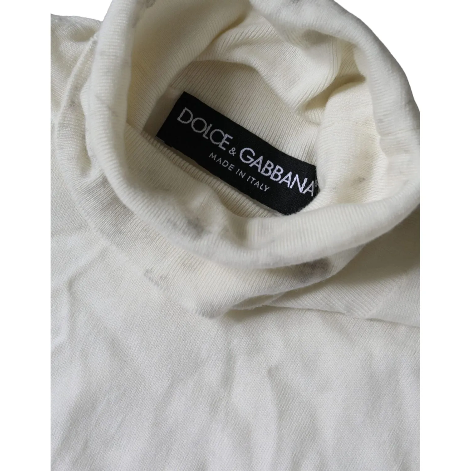 Dolce & Gabbana Off White Wool Turtle Neck Pullover Sweater