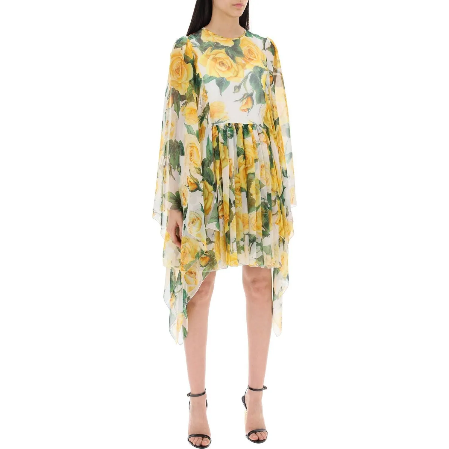 Dolce & Gabbana "short silk chiffon dress with yellow rose print"