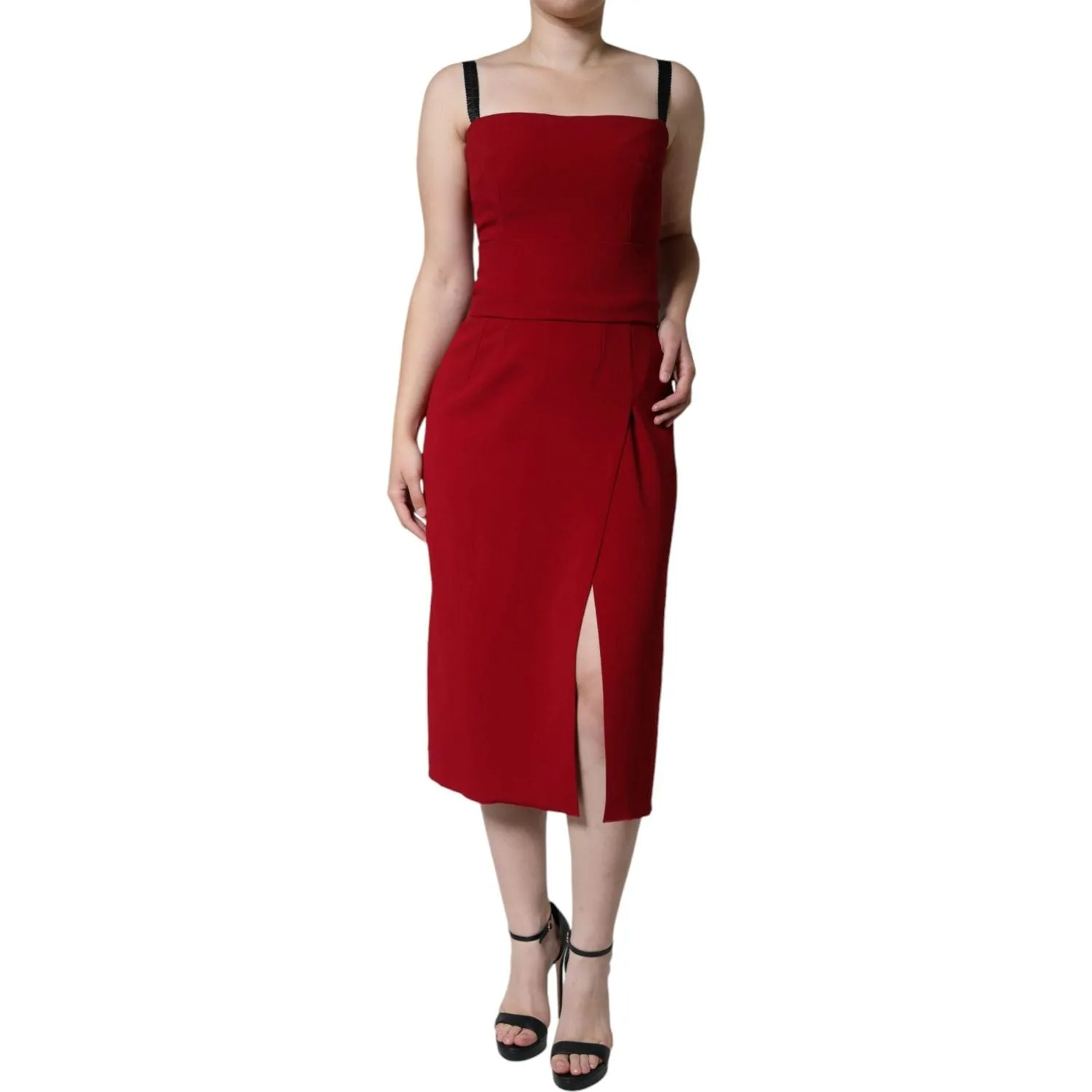 Dolce & Gabbana Red Viscose Stretch Side Slit Sheath Midi Dress