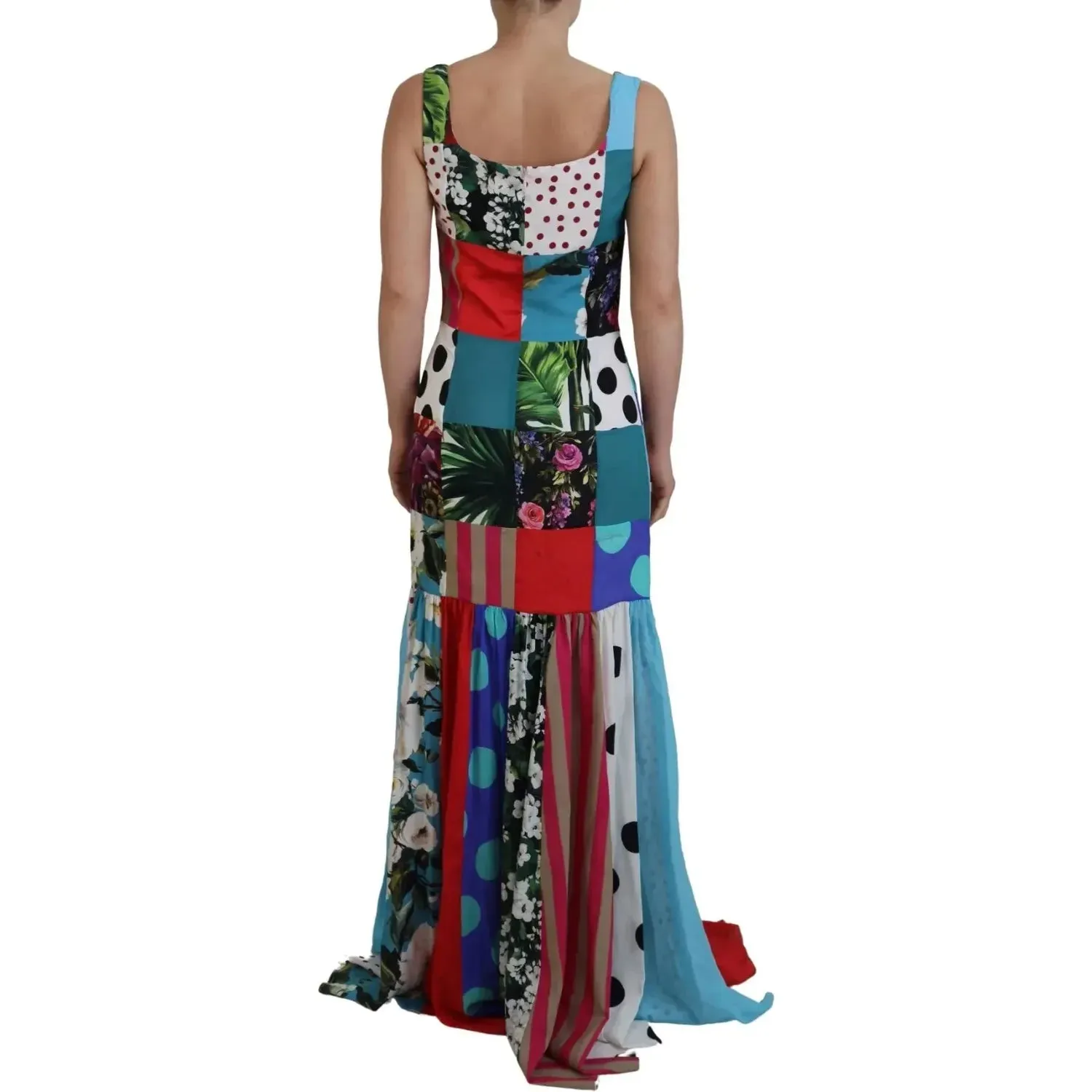 Dolce & Gabbana Silk Multicolor Patchwork Sheath Maxi Dress