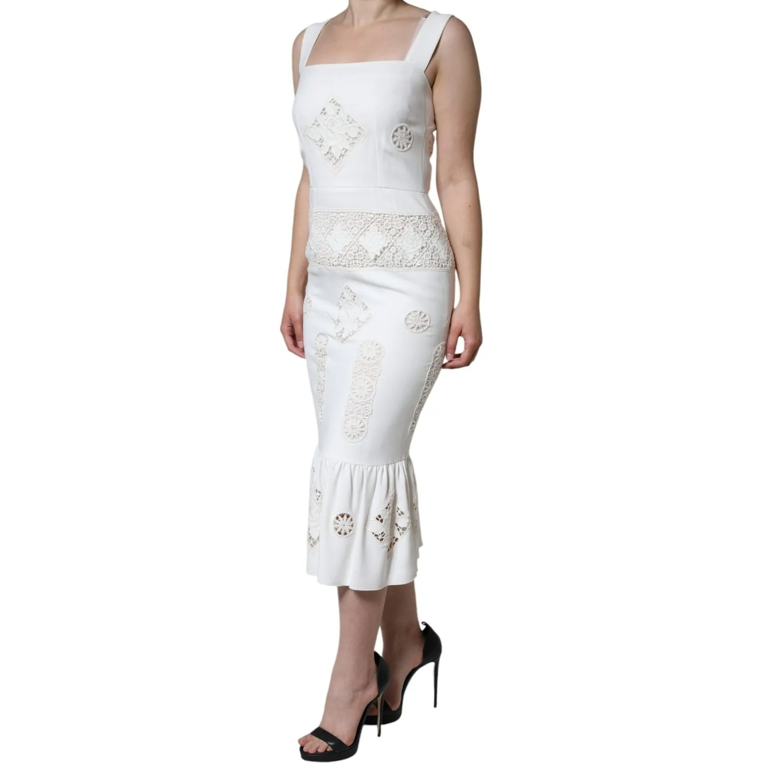 Dolce & Gabbana White Lace Viscose Bodycon Sheath Midi Dress