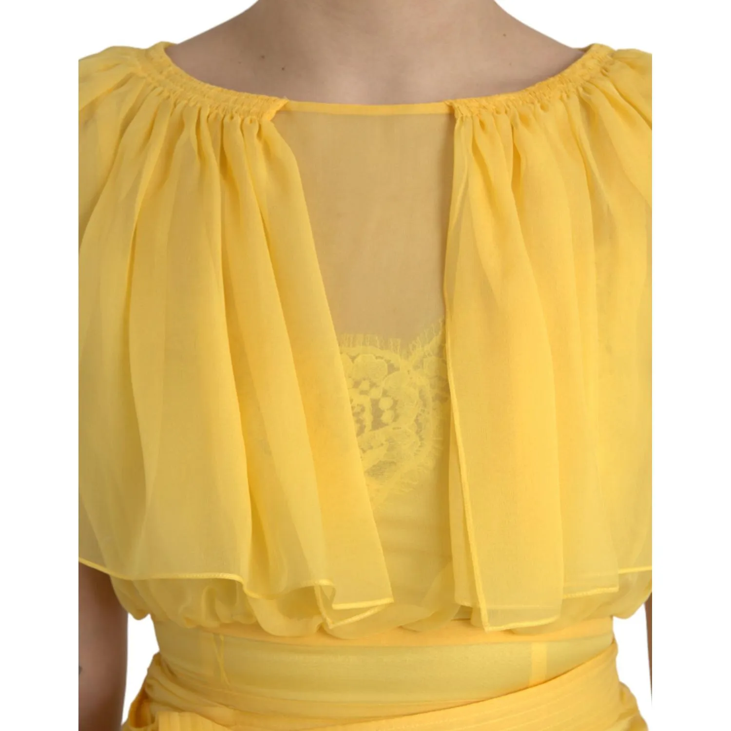 Dolce & Gabbana Yellow Silk Sheath Belted Long Maxi Dress