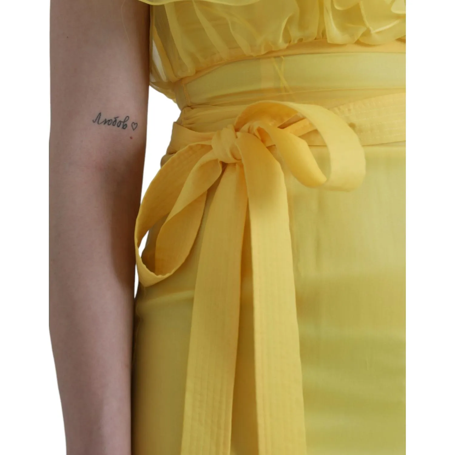 Dolce & Gabbana Yellow Silk Sheath Belted Long Maxi Dress