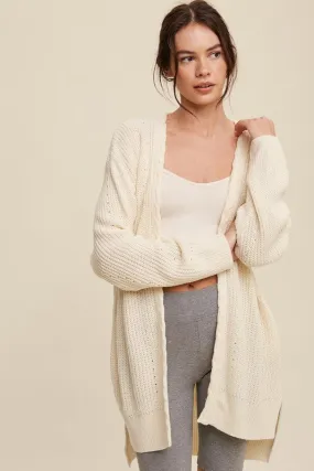 Dreamy Cable Knit Open Front Long Cardigan // Black or Cream