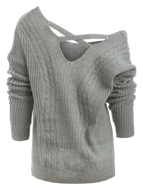 Dreamy Cut V Neck Cable Knit Sweater