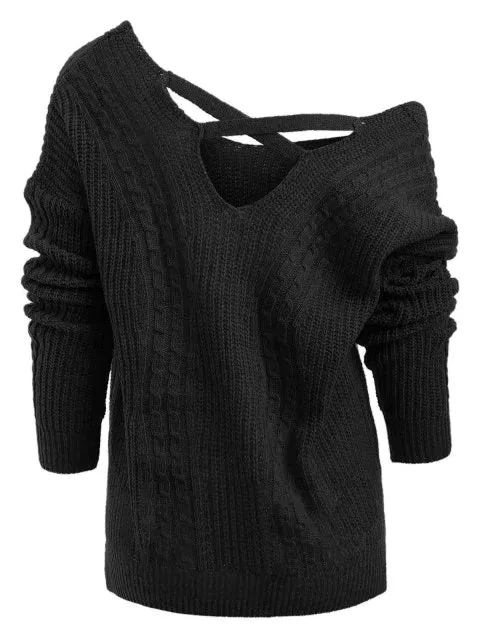 Dreamy Cut V Neck Cable Knit Sweater