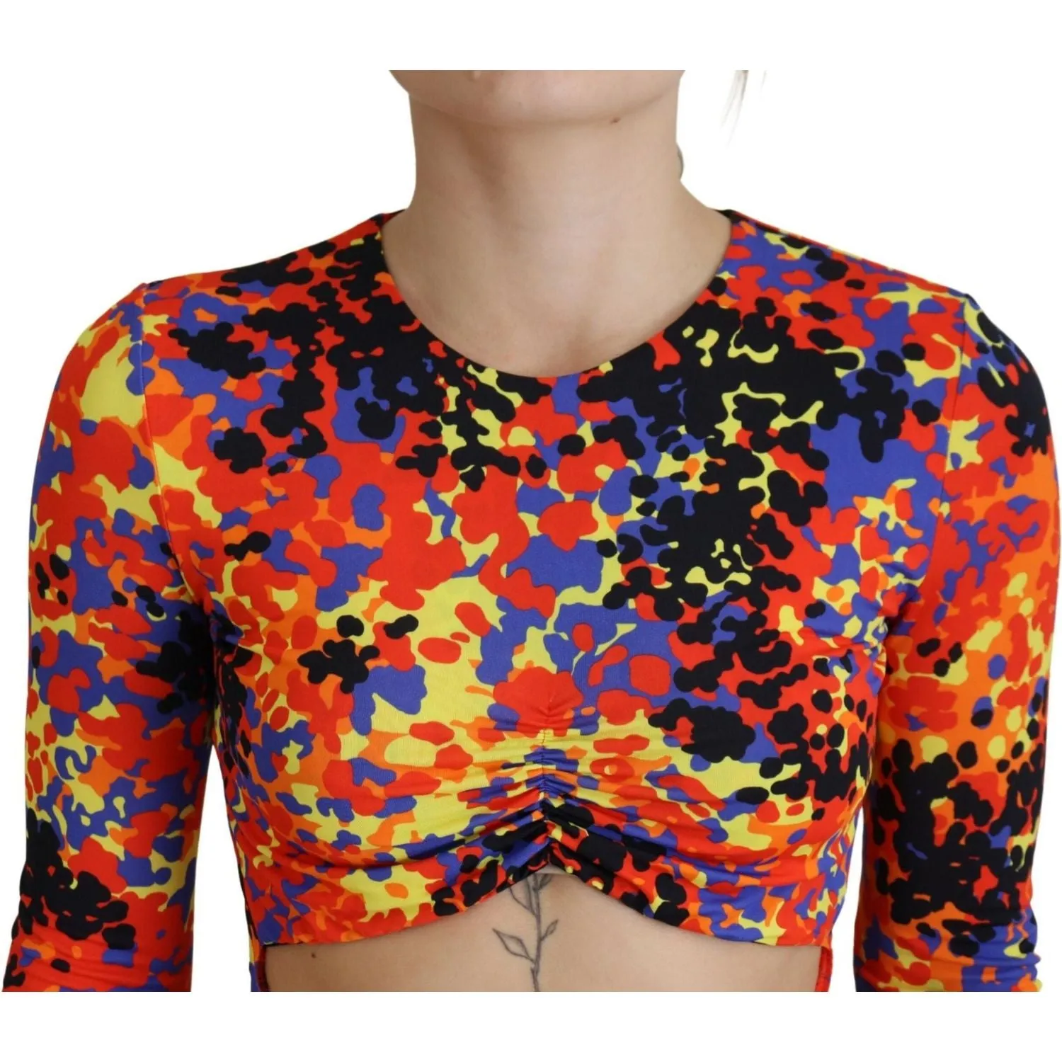 Dsquared² Multicolor Batik Open Belly Long Sleeves Dress