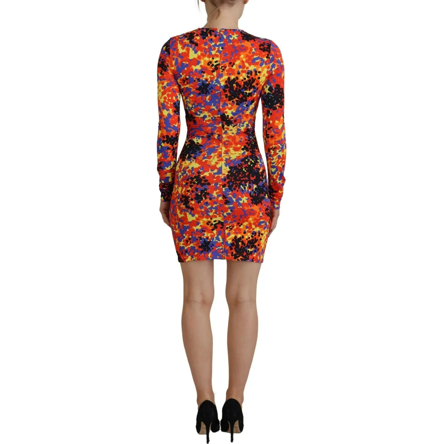 Dsquared² Multicolor Batik Open Belly Long Sleeves Dress