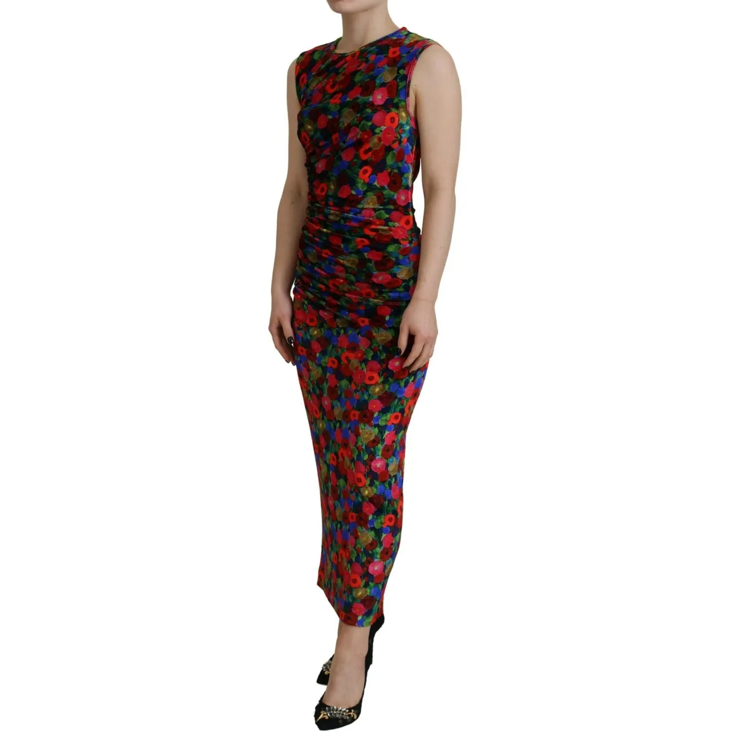 Dsquared² Multicolor Floral Bodycon Ruched Maxi Dress