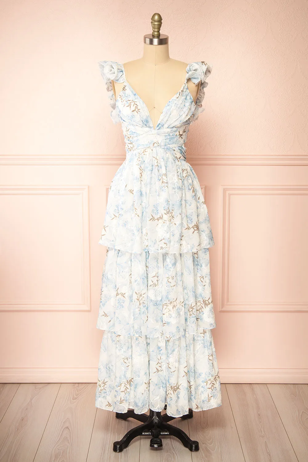 Ekatarina | Long Floral Dress w/ Ruffled Straps