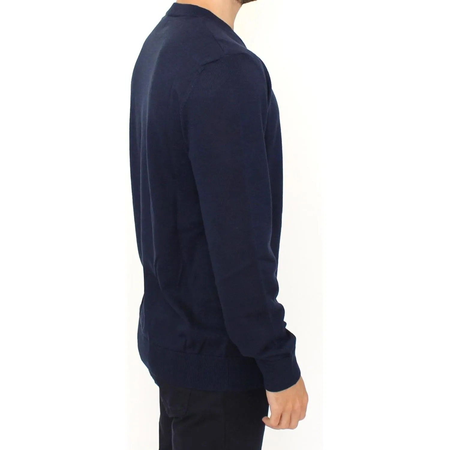 Ermanno Scervino Elegant Blue V-Neck Wool Blend Pullover