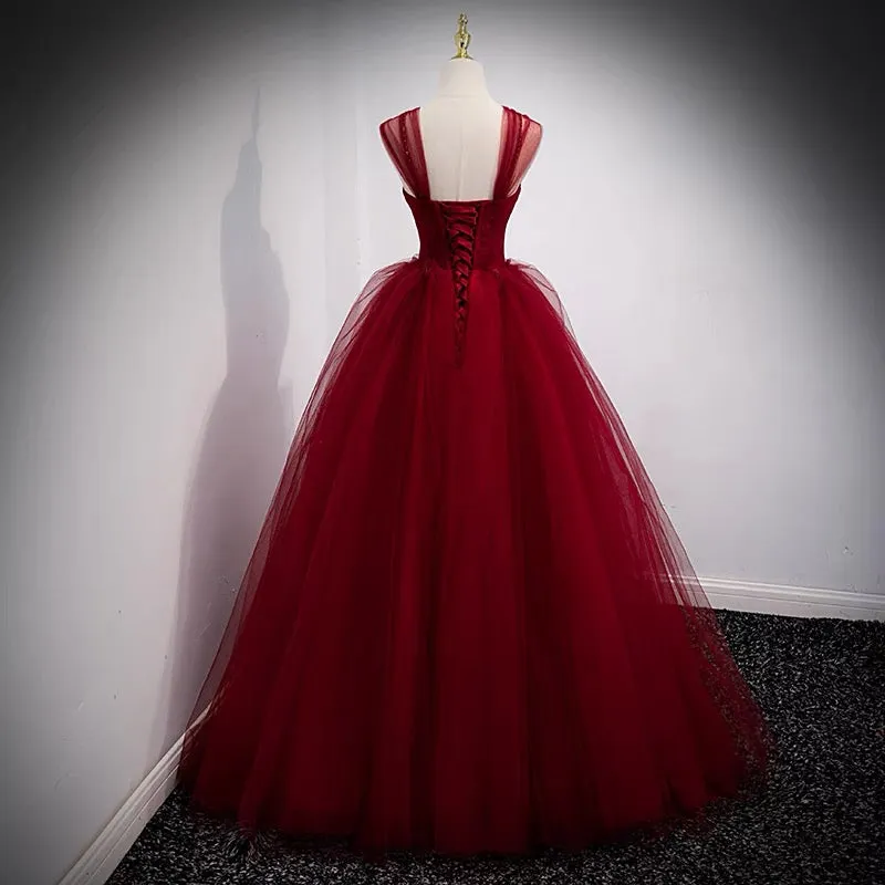 Fairytale Tulle Burgundy Sweet 16th Dress Ball Gown for Prom,Princess Formal Dresses