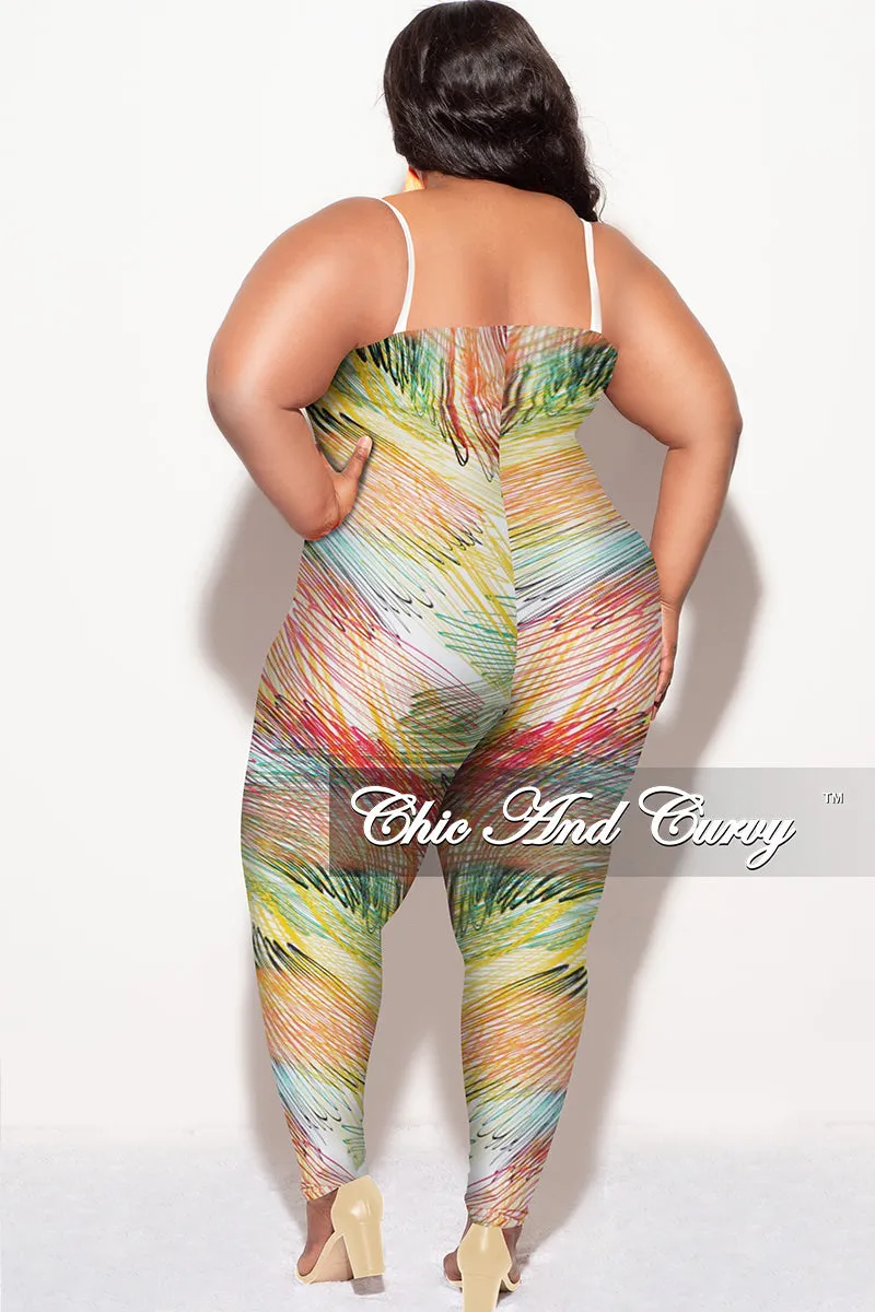 Final Sale Plus Size 2pc Duster & Spaghetti Strap Jumpsuit Set in Multi Color Print