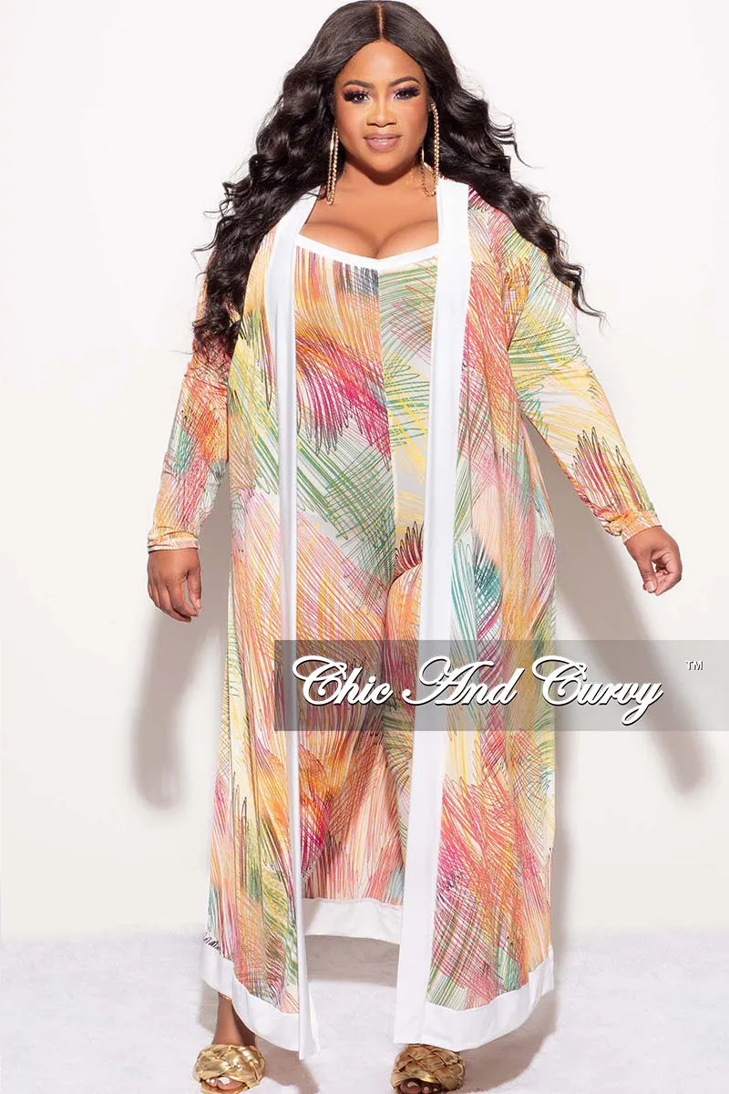 Final Sale Plus Size 2pc Duster & Spaghetti Strap Jumpsuit Set in Multi Color Print