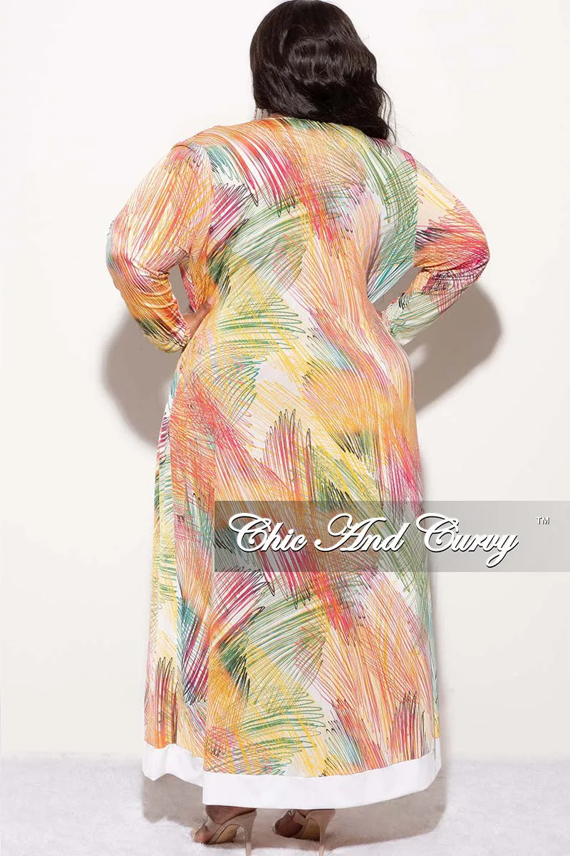 Final Sale Plus Size 2pc Duster & Spaghetti Strap Jumpsuit Set in Multi Color Print