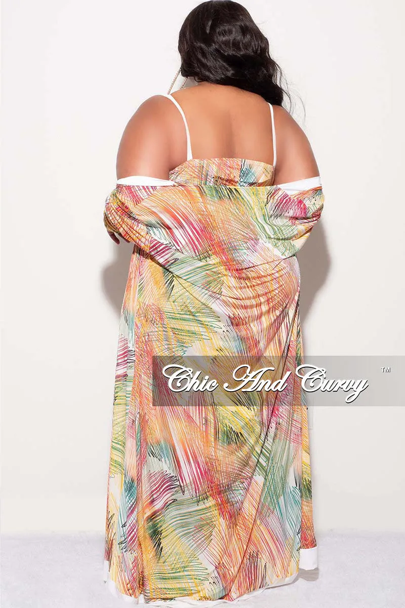 Final Sale Plus Size 2pc Duster & Spaghetti Strap Jumpsuit Set in Multi Color Print