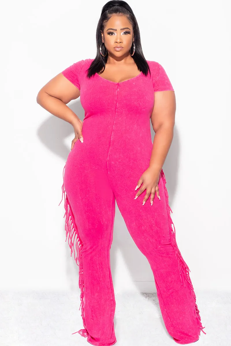 Final Sale Plus Size Fringe Jumpsuit in Fuchsia