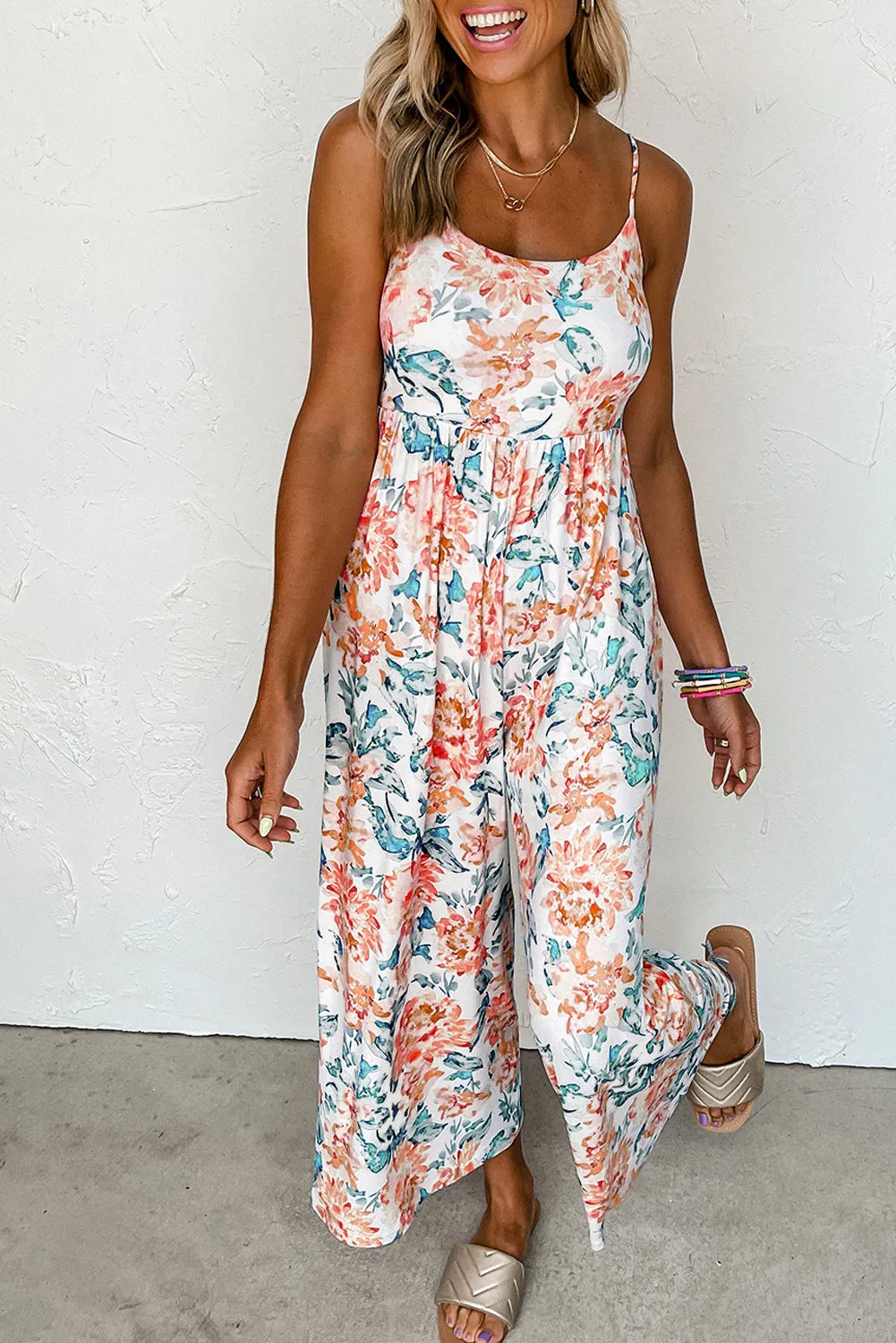 Floral Crop Jumpsuit - Orange