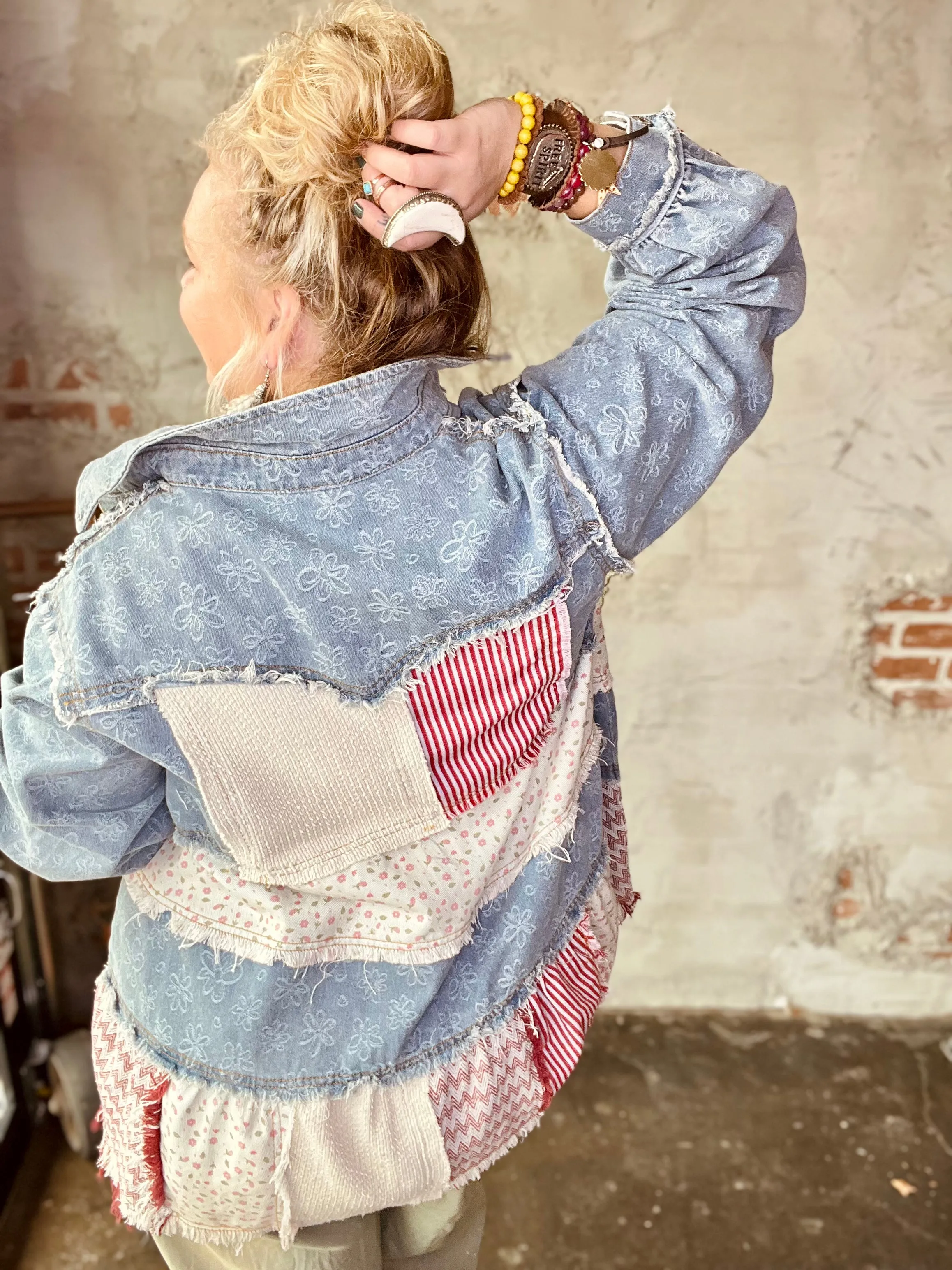 Flowers & Stripes Jacket - Denim