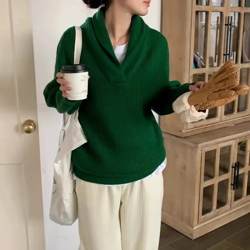 Flytonn-100% cashmere sweater women's thickening 2024 autumn and winter new loose large size pullover knitted bottom shirt