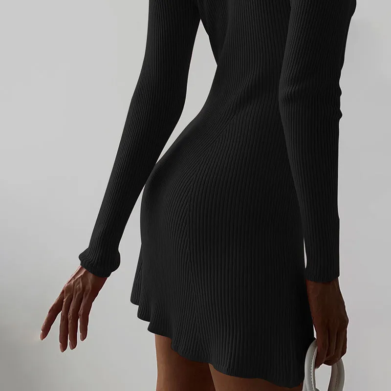 Flytonnshop fall outfits women Solid Color Tight Slimming Long-Sleeved Knitted Dress Women's New Autumn and Winter Sexy Thread Hip Skirt