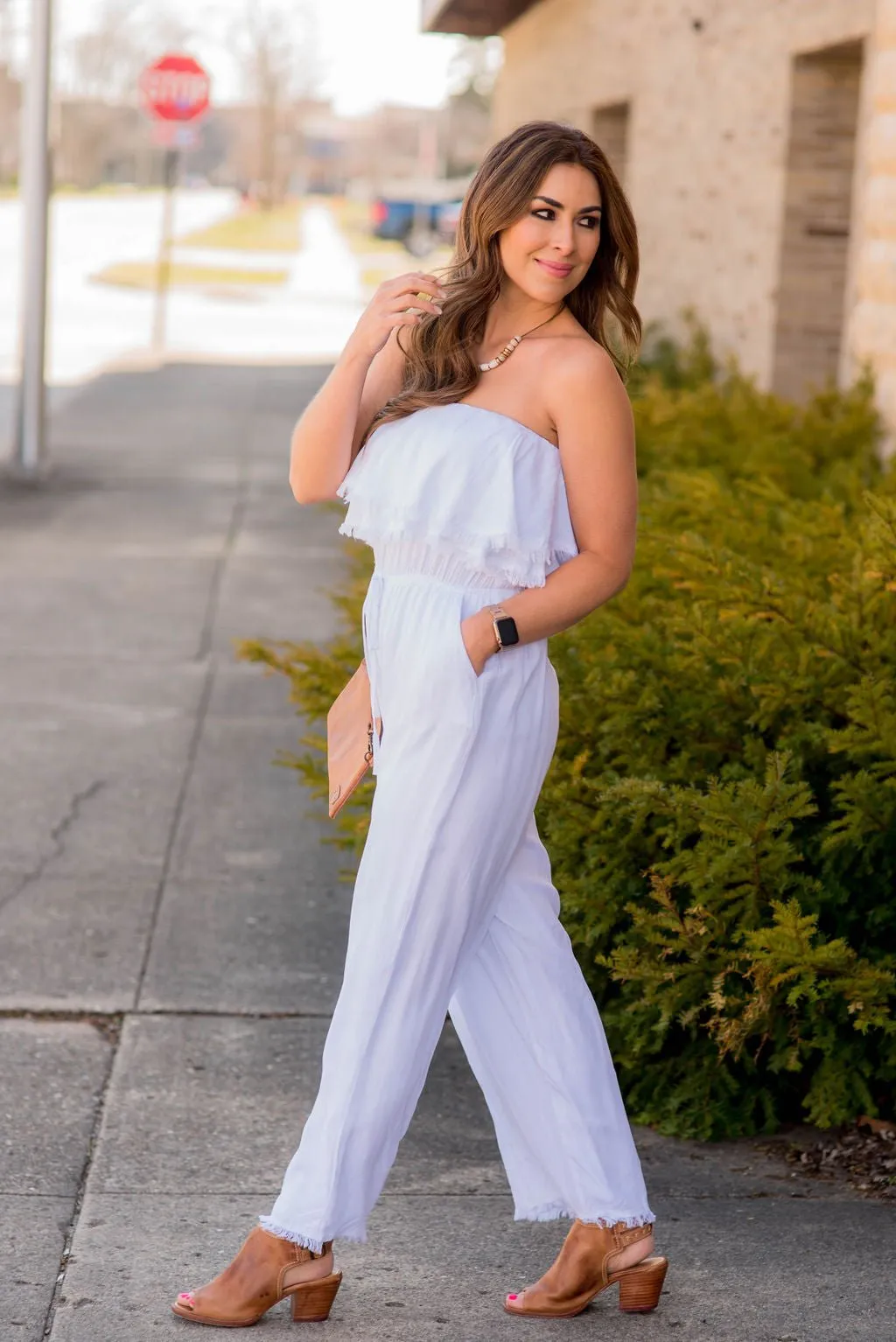 Frayed Edge Strapless Jumpsuit